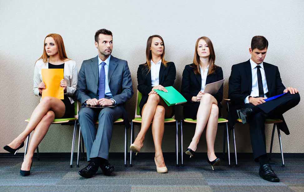 Call centre test. Candidates waiting for their turn to get evaluated