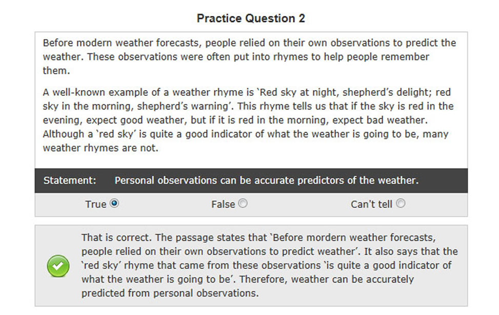 Verbal reasoning test. Example of test